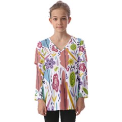 Flowers-101 Kids  V Neck Casual Top by nateshop