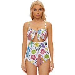 Flowers-101 Knot Front One-piece Swimsuit by nateshop