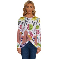 Flowers-101 Long Sleeve Crew Neck Pullover Top