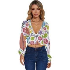 Flowers-101 Long Sleeve Deep-v Velour Top