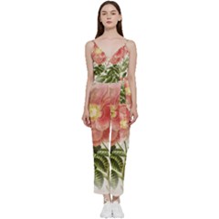 Flowers-102 V-neck Spaghetti Strap Tie Front Jumpsuit by nateshop