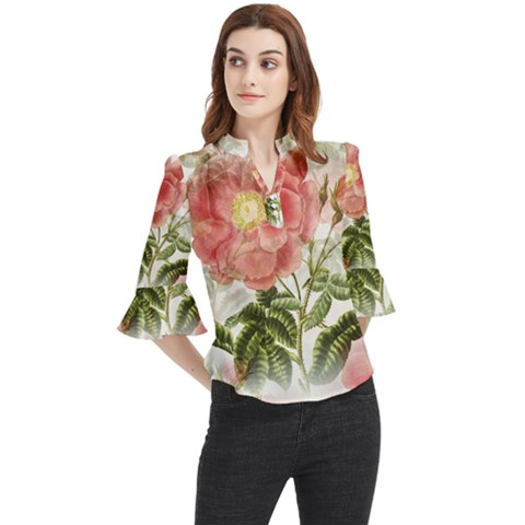 Flowers-102 Loose Horn Sleeve Chiffon Blouse by nateshop