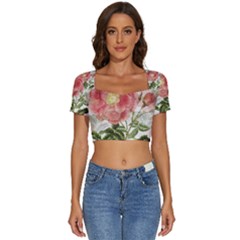 Flowers-102 Short Sleeve Square Neckline Crop Top  by nateshop