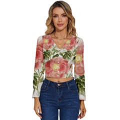 Flowers-102 Long Sleeve V-neck Top by nateshop