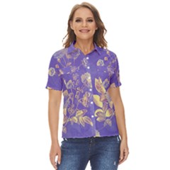 Flowers-103 Women s Short Sleeve Double Pocket Shirt