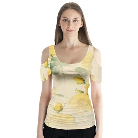 Flowers-104 Butterfly Sleeve Cutout Tee  by nateshop