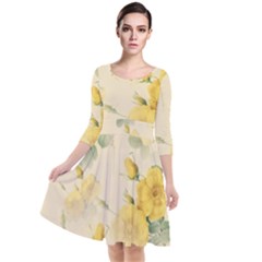 Flowers-104 Quarter Sleeve Waist Band Dress by nateshop