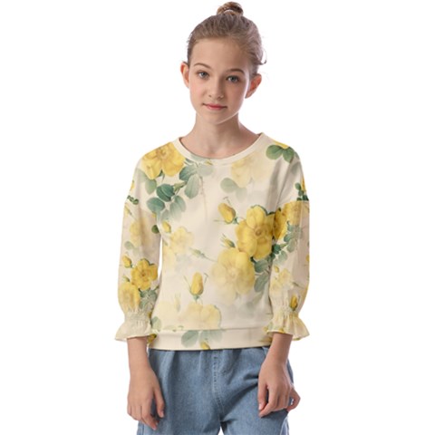 Flowers-104 Kids  Cuff Sleeve Top by nateshop