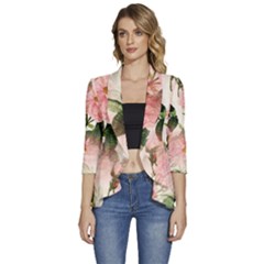 Flowers-105 Women s 3/4 Sleeve Ruffle Edge Open Front Jacket