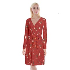 Flowers-106 Long Sleeve Velvet Front Wrap Dress by nateshop