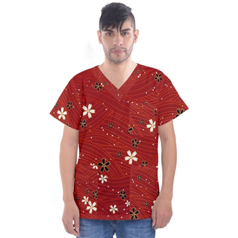 Flowers-106 Men s V-neck Scrub Top by nateshop