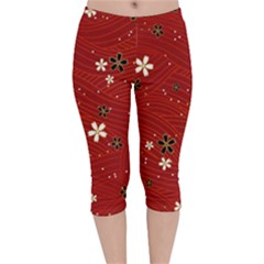 Flowers-106 Velvet Capri Leggings  by nateshop