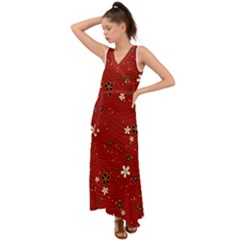 Flowers-106 V-neck Chiffon Maxi Dress by nateshop