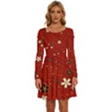 Flowers-106 Long Sleeve Wide Neck Velvet Dress View1