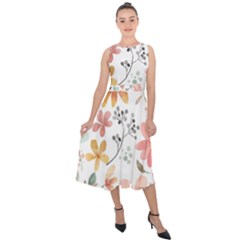 Flowers-107 Midi Tie-back Chiffon Dress by nateshop