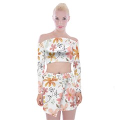 Flowers-107 Off Shoulder Top With Mini Skirt Set by nateshop