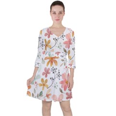 Flowers-107 Quarter Sleeve Ruffle Waist Dress by nateshop