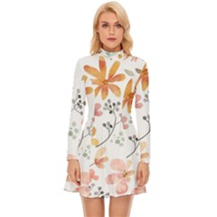 Flowers-107 Long Sleeve Velour Longline Dress by nateshop