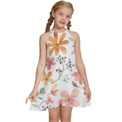 Flowers-107 Kids  Halter Collar Waist Tie Chiffon Dress by nateshop