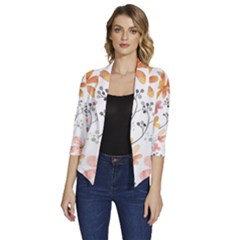 Flowers-107 Women s Draped Front 3/4 Sleeve Shawl Collar Jacket by nateshop