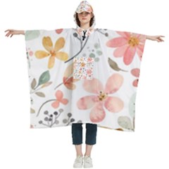 Flowers-107 Women s Hooded Rain Ponchos