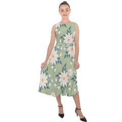 Flowers-108 Midi Tie-back Chiffon Dress by nateshop