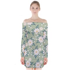 Flowers-108 Long Sleeve Off Shoulder Dress by nateshop