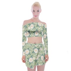 Flowers-108 Off Shoulder Top With Mini Skirt Set by nateshop