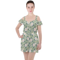 Flowers-108 Ruffle Cut Out Chiffon Playsuit by nateshop