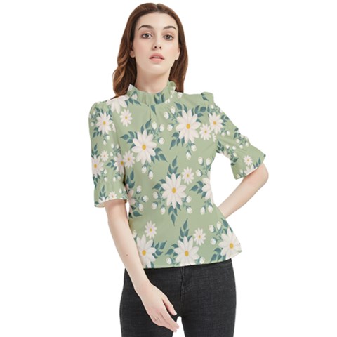 Flowers-108 Frill Neck Blouse by nateshop