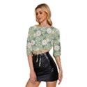 Flowers-108 Mid Sleeve Drawstring Hem Top View2