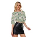 Flowers-108 Mid Sleeve Drawstring Hem Top View3