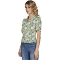 Flowers-108 Puffed Short Sleeve Button Up Jacket View2