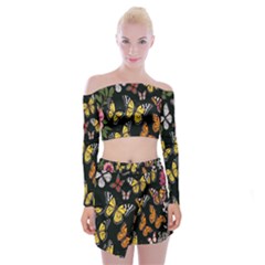 Flowers-109 Off Shoulder Top With Mini Skirt Set by nateshop