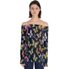 Flowers-109 Off Shoulder Long Sleeve Top by nateshop