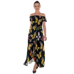 Flowers-109 Off Shoulder Open Front Chiffon Dress by nateshop