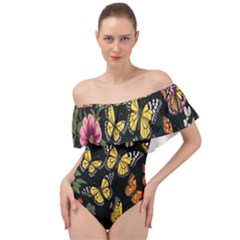 Flowers-109 Off Shoulder Velour Bodysuit  by nateshop