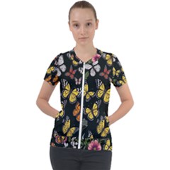 Flowers-109 Short Sleeve Zip Up Jacket by nateshop