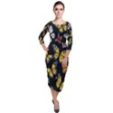 Flowers-109 Quarter Sleeve Midi Velour Bodycon Dress View1