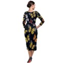 Flowers-109 Quarter Sleeve Midi Velour Bodycon Dress View2