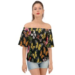 Flowers-109 Off Shoulder Short Sleeve Top by nateshop