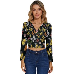 Flowers-109 Long Sleeve V-neck Top by nateshop