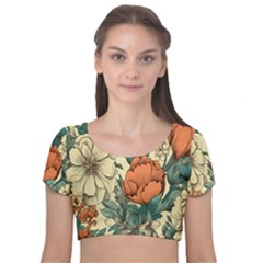 Generated Velvet Short Sleeve Crop Top 