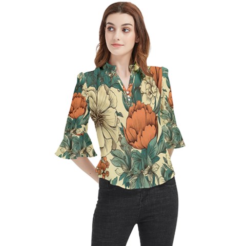 Generated Loose Horn Sleeve Chiffon Blouse by nateshop