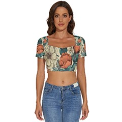 Generated Short Sleeve Square Neckline Crop Top  by nateshop