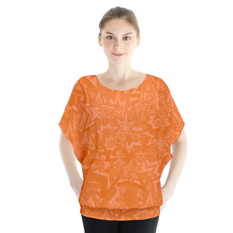 Orange-chaotic Batwing Chiffon Blouse by nateshop