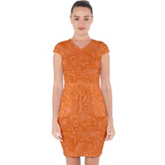 Orange-chaotic Capsleeve Drawstring Dress  by nateshop