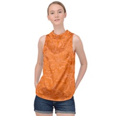 Orange-chaotic High Neck Satin Top by nateshop