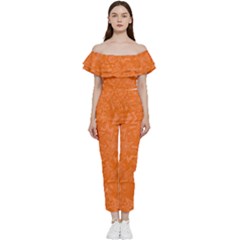 Orange-chaotic Off Shoulder Ruffle Top Jumpsuit