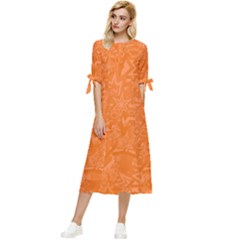 Orange-chaotic Bow Sleeve Chiffon Midi Dress by nateshop